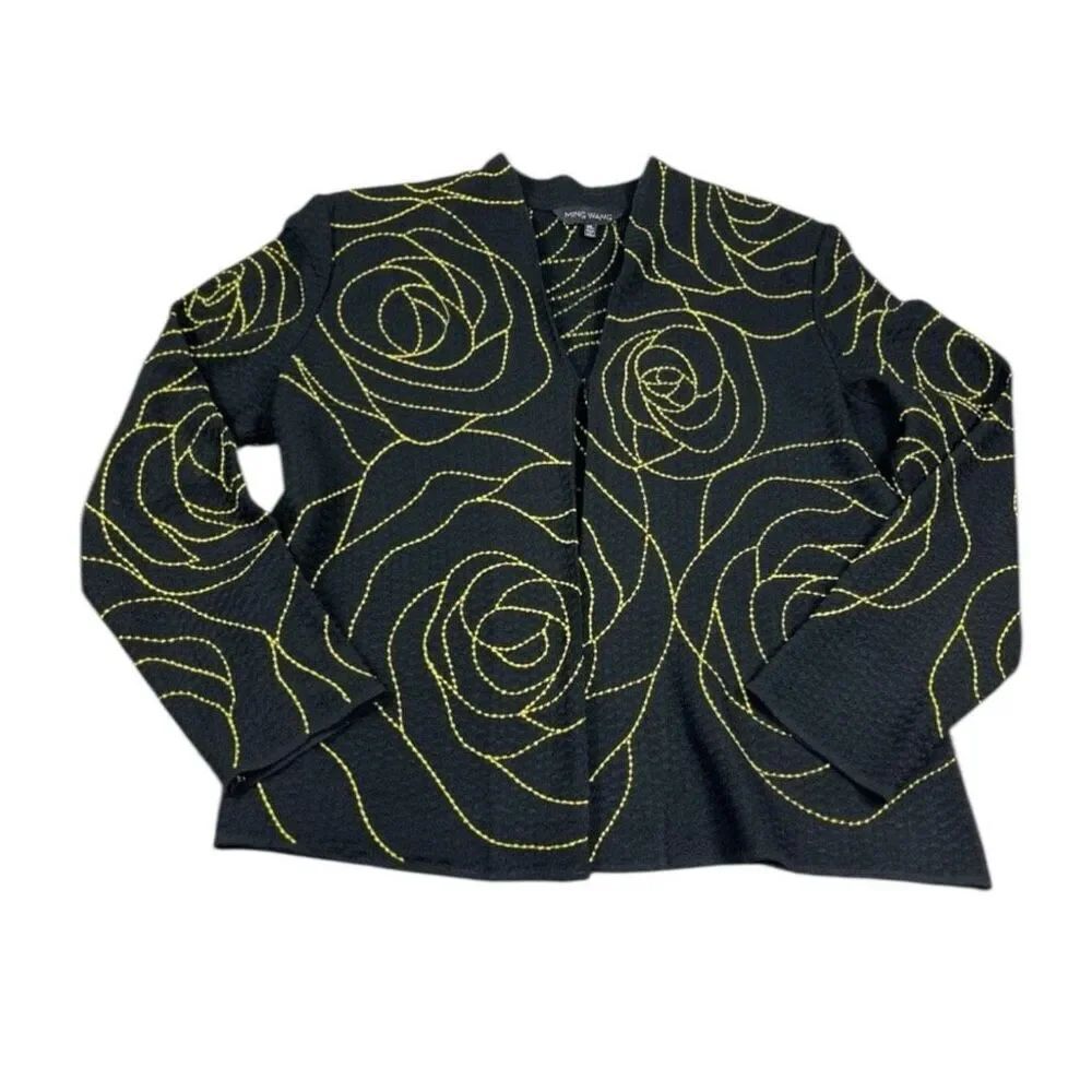 Ming Wang Embroidered Jacket Floral Artsy Casual Semi Formal Layering Blazer XL